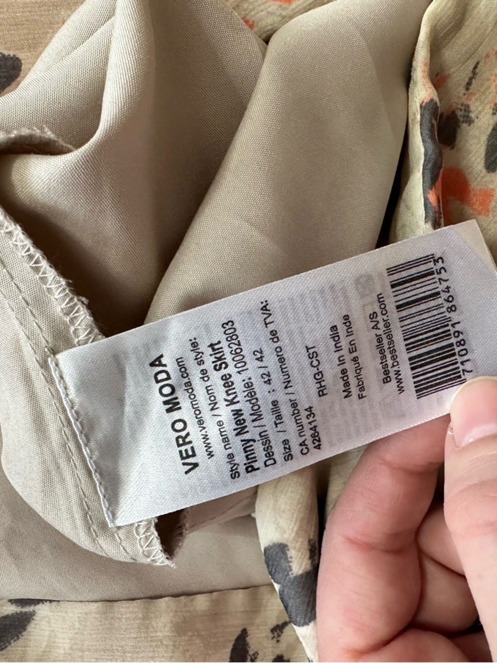 Floral Skater Skirt Beige Orange Brown Knee Length Flowy Lined Vera Moda - Picture 15 of 16
